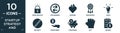 filled startup strategy and icon set. contain flat open padlock, exchanging, passion, resources, bulb, restrict, investment,