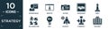 filled strategy icon set. contain flat businessman?, website?, visitor?, handshake?, king?, collaboration, key?, startup?,
