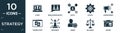 filled strategy icon set. contain flat start, human resources?, data?, focus?, advertising?, translator?, resource, admin, balance