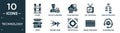 filled technology icon set. contain flat chairs, project manager, cloud analysis, old television, analysis process, fryer, modern