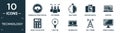 filled technology icon set. contain flat download from virtual cloud, customers, half hour, vintage digital camera, digitate,