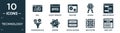 filled technology icon set. contain flat null, object-oriented programming, back end, leading, user interface, conversion rate Royalty Free Stock Photo