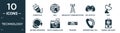 filled technology icon set. contain flat power plug, null, broadcast communications tower, big joystick, dish, natural resources,