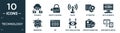 filled technology icon set. contain flat sitemaps, growth hacking, reach, attributes, meta elements, embedding, ide, data