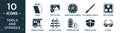 filled tools and utensils icon set. contain flat shear, edit picture, orientation compass, eyes makeup pencils, basic square,