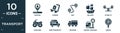 filled transport icon set. contain flat boating, carrier, way, galleon, stability, quad bike, free transport, trucking, airport