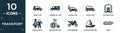 filled transport icon set. contain flat family car, journalist van, locked car, black car, suitcase cart, man in space, antique