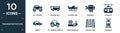 filled transportation icon set. contain flat all terrain, modern bus, hydroplane, dirigible, chairlift, sedan, all terrain vehicle Royalty Free Stock Photo