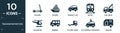 filled transportation icon set. contain flat scooter, cruiser, compact car, metro, tow truck, helicopter, minibus, flatbed lorry, Royalty Free Stock Photo