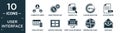 filled user interface icon set. contain flat connected users in flow chart, more percentage plus button, search file, loading