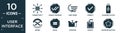 filled user interface icon set. contain flat connectivity, double checking, sort down, correct, charging status, wrong, equal, Royalty Free Stock Photo