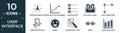 filled user interface icon set. contain flat user data analytics, data analytics ascending line chart, radio button, dollars in a