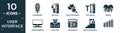 filled user interface icon set. contain flat fluorescent, ink level, detective search, text height, hearth, screen in white, sale