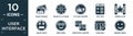 filled user interface icon set. contain flat image variant, image of a flower, cit card crossed, test quiz, cinema star, angry
