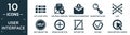 filled user interface icon set. contain flat list layout with check boxes, new email envelope, envelope with message, magnifying Royalty Free Stock Photo