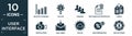 filled user interface icon set. contain flat multiple variable lines, dollar, humans, rectangular certificate, labels, switch