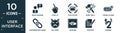 filled user interface icon set. contain flat question mark, point at, data folder, work tools, disable alarm, disconnected chains