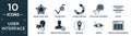 filled user interface icon set. contain flat radar chart with pentagon, square root, loading process, flow chart interface,