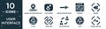 filled user interface icon set. contain flat round location indicator, loop arrow, arrow pointing right, bending, rewind, 4 ldpe,