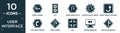 filled user interface icon set. contain flat swirly arrow, lift, down arrow with broken lines, rotated right arrow with broken