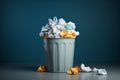 Filled wastebasket on blue background Royalty Free Stock Photo