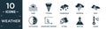 filled weather icon set. contain flat dawn, typhoon, thundersnow, downpour, night, last quarter, atmospheric pressure, autumn,