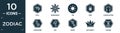 filled zodiac icon set. contain flat still, abundance, tin, zinc, coagulation, capricorn, leo, wood, authority, tartar icons in