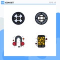 4 Filledline Flat Color concept for Websites Mobile and Apps achievement, head phone, wreath, light, map