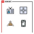 User Interface Pack of 4 Basic Filledline Flat Colors of ancient tv, tent, retro television, symbols, phone