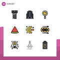 Filledline Flat Color Pack of 9 Universal Symbols of business, boat, search, left, arrows