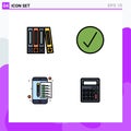 Filledline Flat Color Pack of 4 Universal Symbols of file, stamp, media, archive, calculator