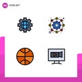 Filledline Flat Color Pack of 4 Universal Symbols of gear, monitor, affiliate, working, video