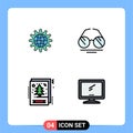 Filledline Flat Color Pack of 4 Universal Symbols of global, view, development, world, card Royalty Free Stock Photo