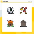 Filledline Flat Color Pack of 4 Universal Symbols of lantern, hut, moon, wbcs, yurt