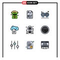 Filledline Flat Color Pack of 9 Universal Symbols of sky docs, file storage, portfolio, digital storage, ride