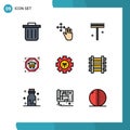Filledline Flat Color Pack of 9 Universal Symbols of train, railways, shovel, setting, plant