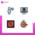 Filledline Flat Color Pack of 4 Universal Symbols of user, parking, computer, big think, launch