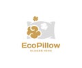 Filler of a soft pillow from sheep wool logo design. Hygiene pillow with wool inside graphic design