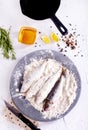 Fillet fish coated in flour. Home cooked fish fillet Royalty Free Stock Photo