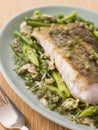 Fillet of Hake with Cockles Green Vegetables Royalty Free Stock Photo