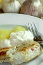 Fillet of sea bass and aÃÂ¯oli with potatoes