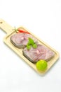 Fillet of Spanish Mackerel Slide on chopping block,Scomberomorus Royalty Free Stock Photo