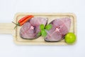 Fillet of Spanish Mackerel Slide on chopping block,Scomberomorus Royalty Free Stock Photo