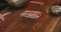 Filleted and butterflied eels on a table