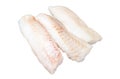 Fillets of codfish, raw cod fish meat. Isolated, white background.