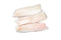 Fillets of codfish, raw cod fish meat. Isolated, white background.