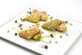 Fillets of red mullet in hazelnut crust peanuts and pistachios Royalty Free Stock Photo