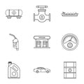 Filling gasoline icons set, outline style