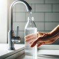 Filling a Glass Water Bottle from Kitchen Faucet