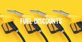 Filling gun. gas refueling nozzle 3d render, yellow gadgets in line for fuel discount campaign on bright yellow backdrop Royalty Free Stock Photo